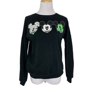 Disney Halloween Mickey Sweatshirt Monster Faces Sz S Graphic Black Teen Juniors
